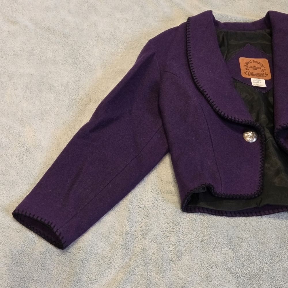 Vintage Women's Western Bolero Wool Jacket Mid West Garment Co. Purple Small - Picture 2 of 14